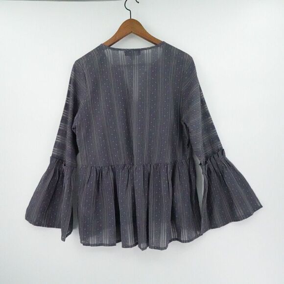 Women Top Medium Gray Lace Embroidered Babydoll Bell Sleeve Boho Chic Whimsigoth - Picture 6 of 16